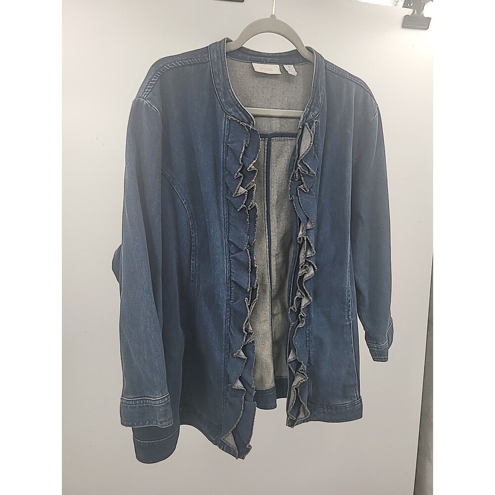 Chico's Womens Soft Denim Jacket Size 2X Boho Preppy Bohemian Office Work - Picture 2 of 7